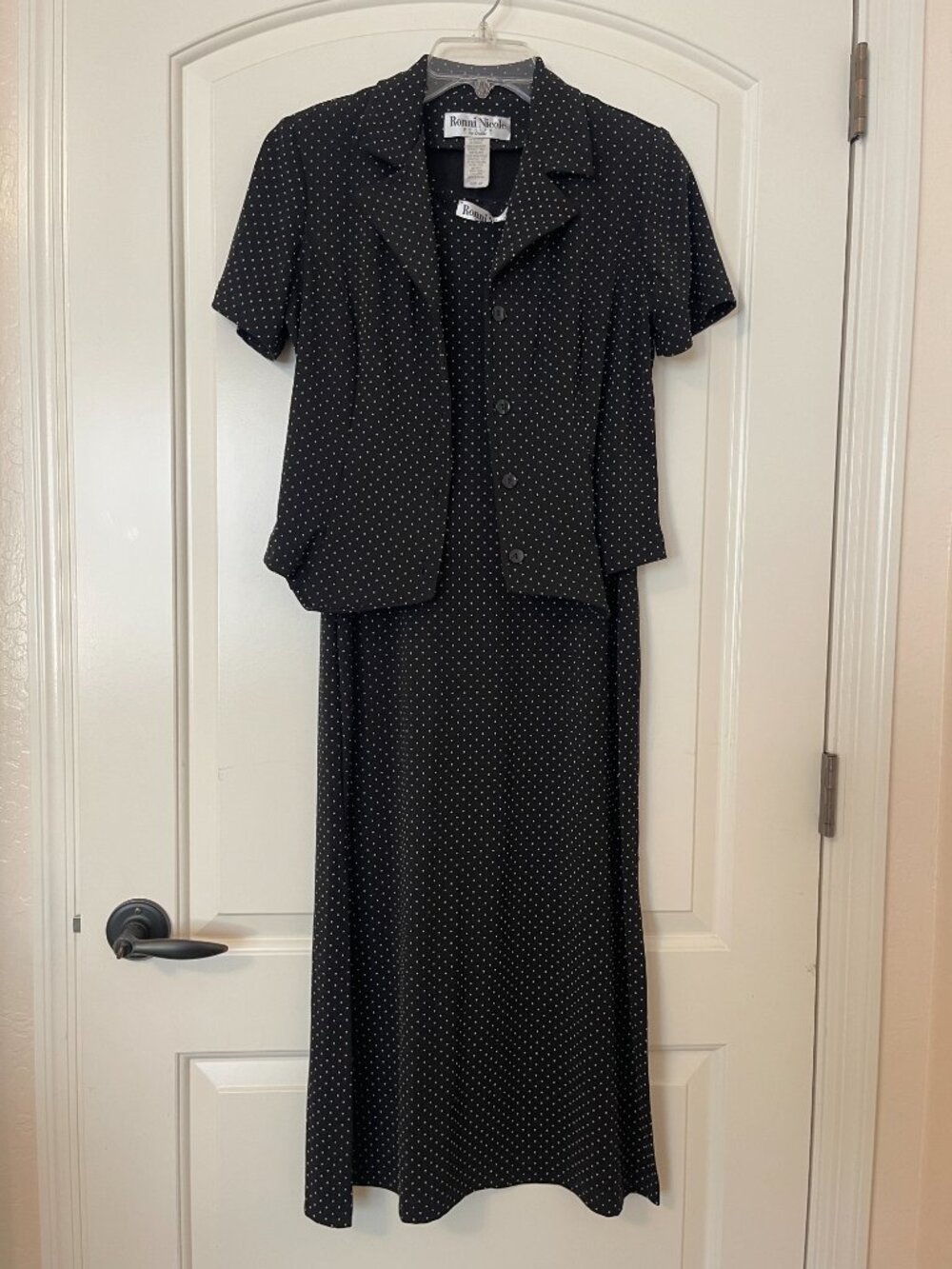 Ronni Nicole Petite 2 Pc Dress Tank Dress Button Jacket Black Pink Dot 4P Y2K